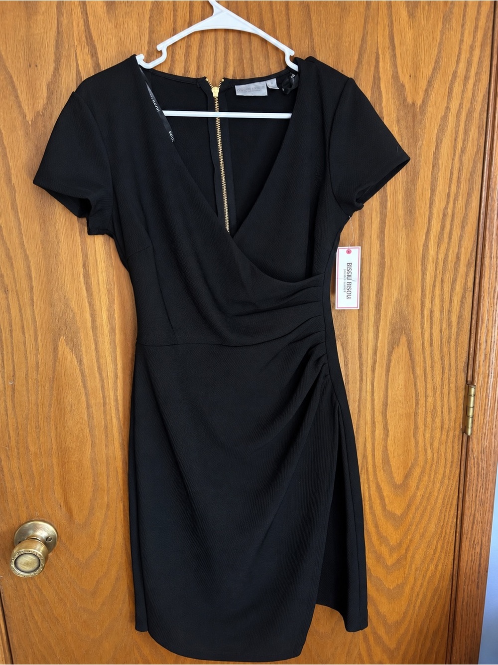 Bisou Bisou Black V-Neck Wrap-Style Short Sleeve Dress